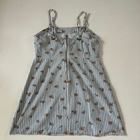 Topshop Striped Floral Mini Dress Blue White US 10 UK 14 Sleeveless Summer - Picture 4 of 6